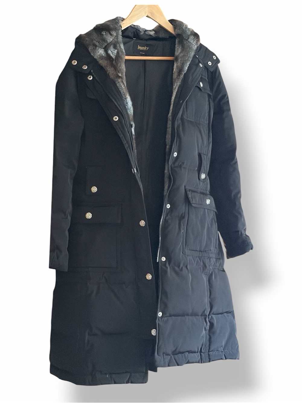 Laundry By Shelli Segal Black Long Puffer Coat.